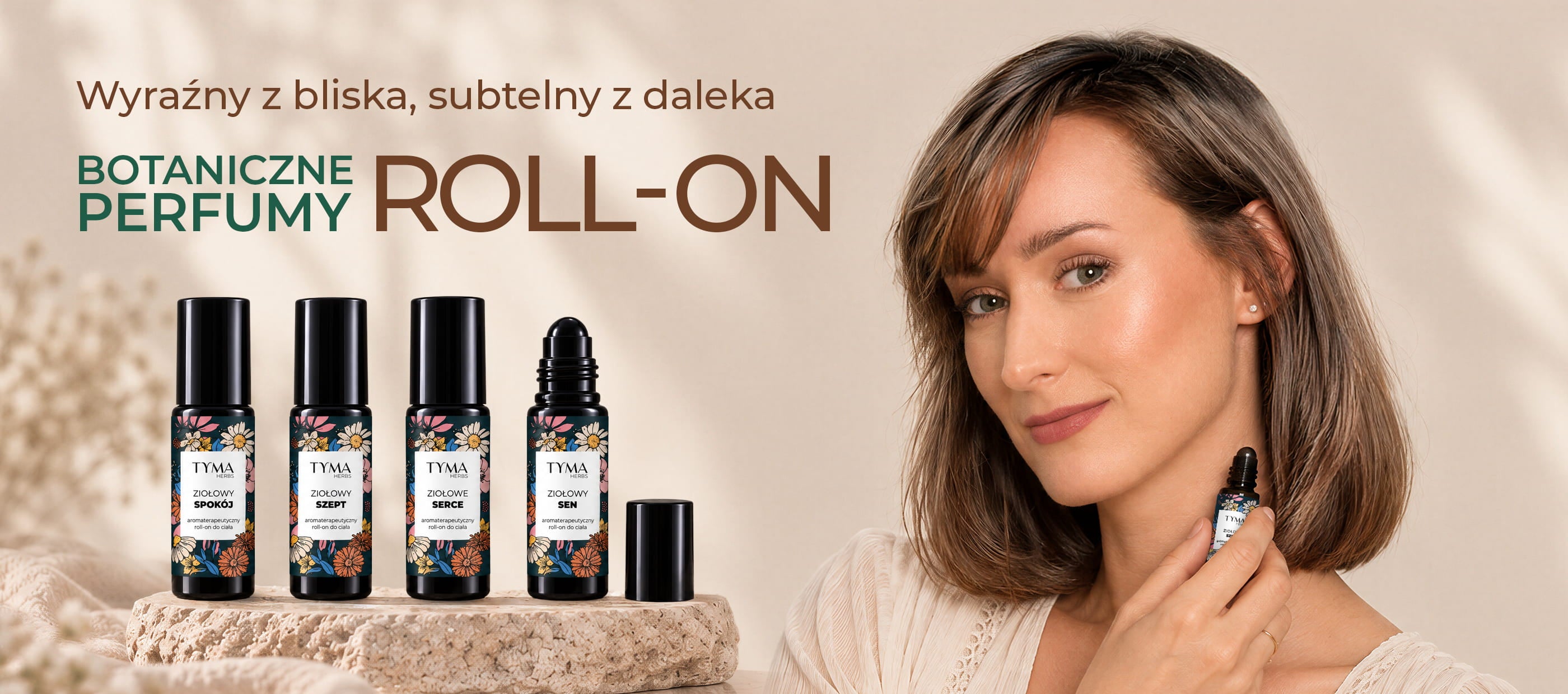 Botaniczne perfumy roll-on Tyma Herbs – naturalne kompozycje zapachowe w aplikatorze kulkowym.